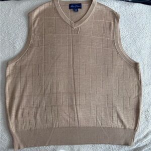 Alan Flusser 100% Silk V Neck Mens Sweater Vest Extra Large Tan